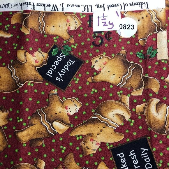🛒 $14 Quilt Cotton Fabric Material - 1 1/2 yard Christmas Gingerbread Men #823 - Picture 4 of 4